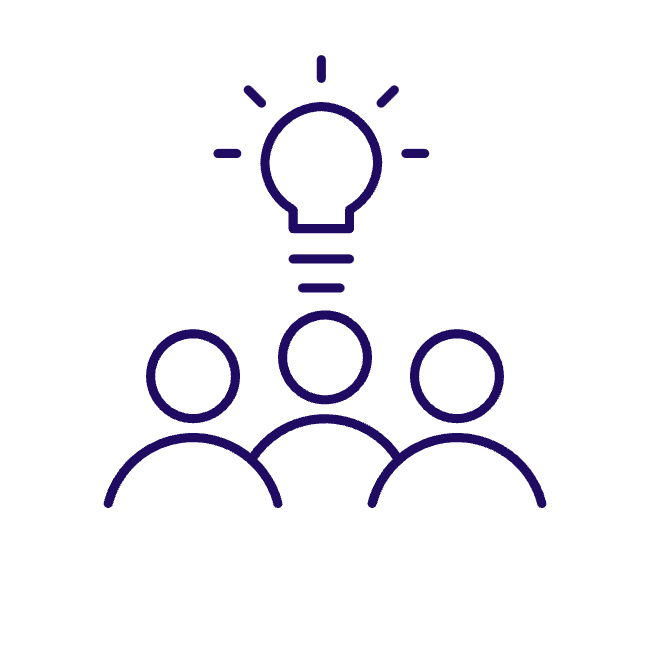 a group of people with a light bulb above them