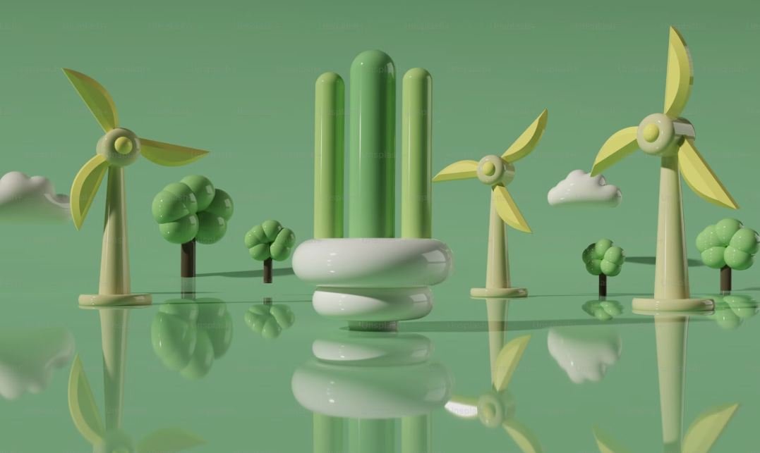 a group of objects with trees and windmills a group of objects with trees and windmills